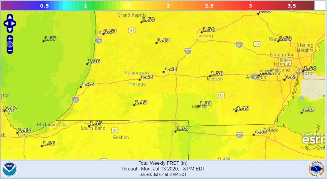 Weekly forecasts of reference crop evapotranspiration rates 